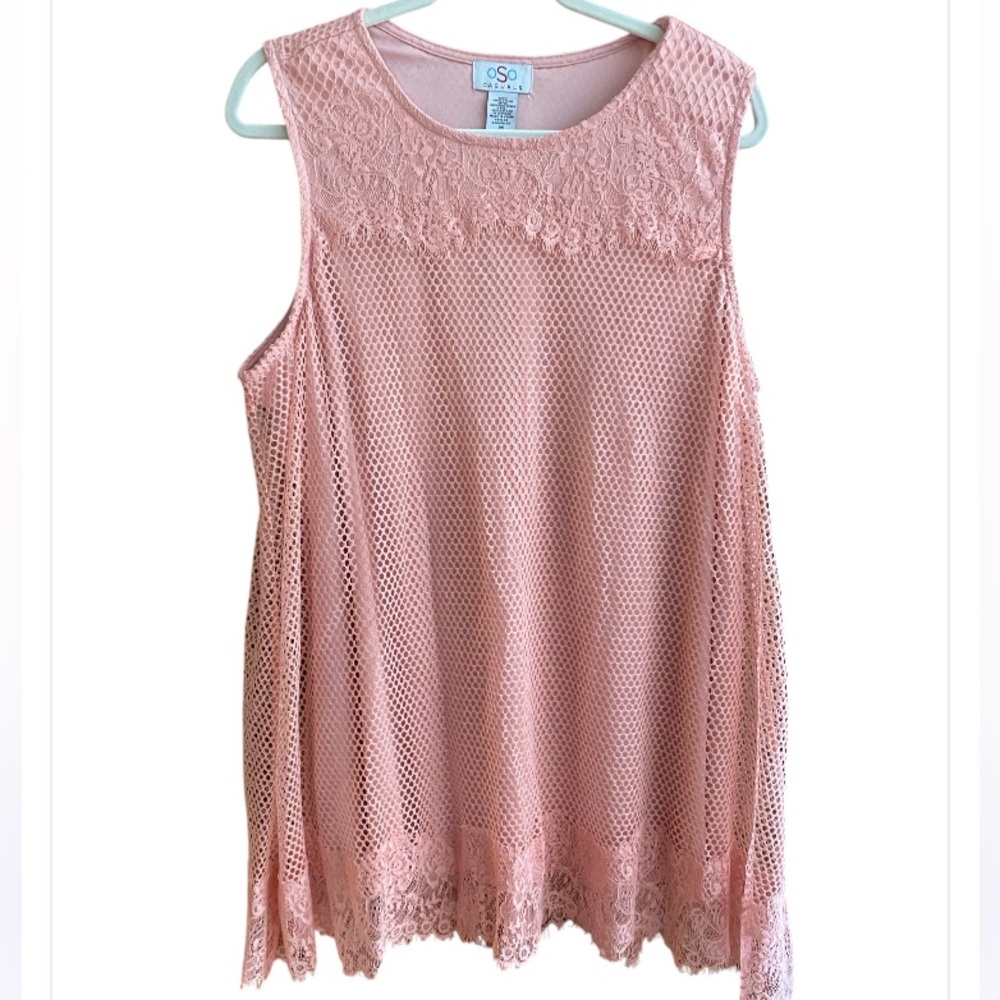 OSO Casual Pink women’s eyelet and lace dress. Size 2X